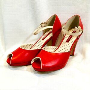 B.A.I.T. Shoes Red and White 1940s Style Heels